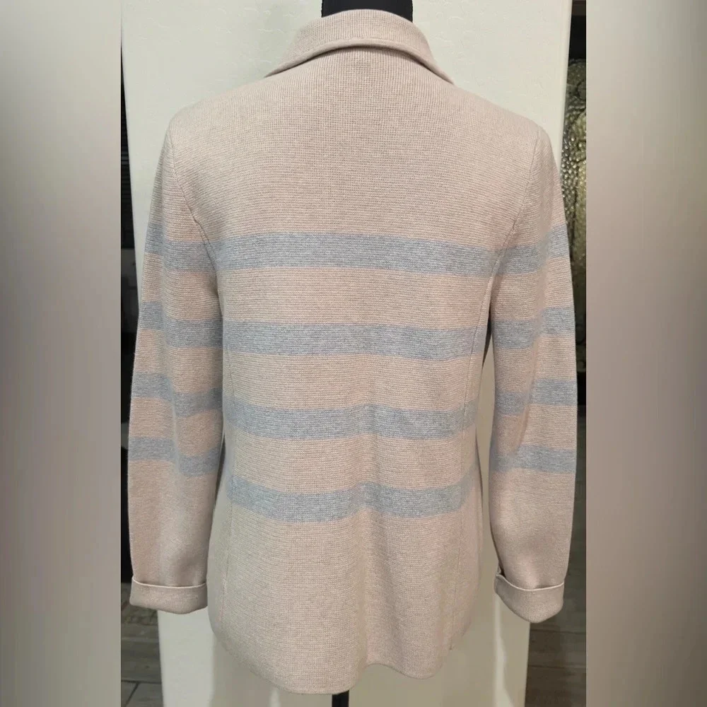 Talbots Medium Cotton Blend Beige and Light blue striped blazer